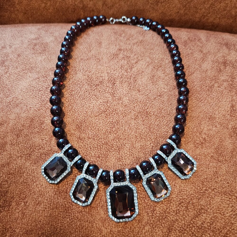 NEW Austrian Crystal & Simulated Gemstone Burgundy Necklace